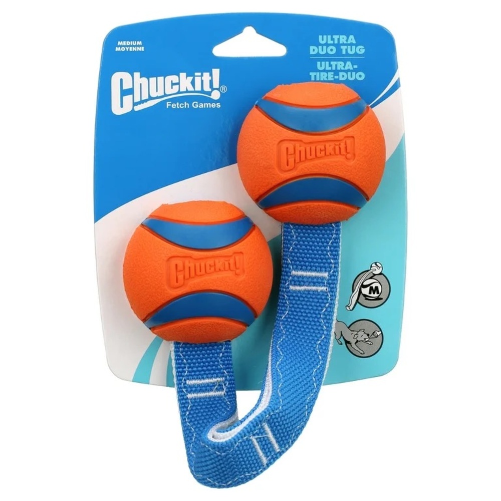 Chuckit! Ultra Duo Tug Shake Toss Rubber Balls w/ Nylon Strap Fetch Dog Toy NWT